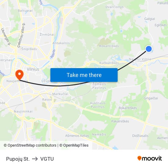 Pupojų St. to VGTU map