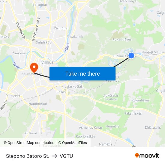 Stepono Batoro St. to VGTU map