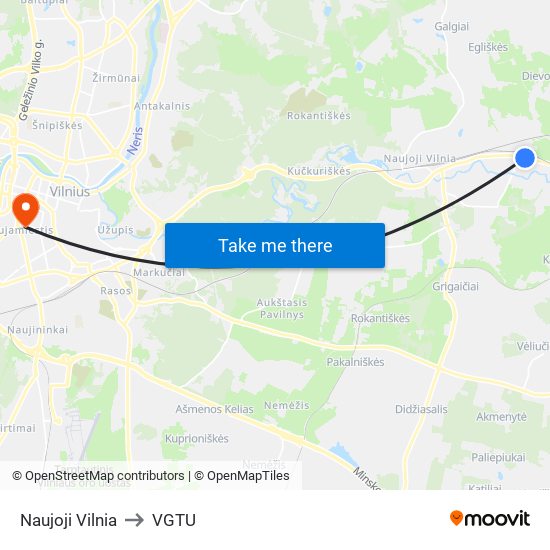 Naujoji Vilnia to VGTU map