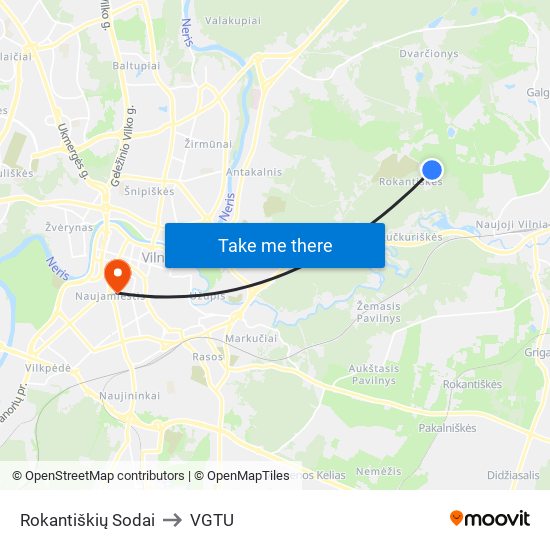 Rokantiškių Sodai to VGTU map