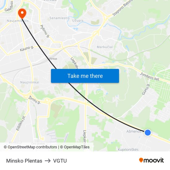 Minsko Plentas to VGTU map