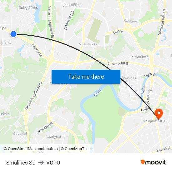 Smalinės St. to VGTU map