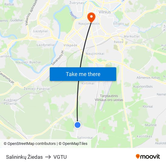 Salininkų Žiedas to VGTU map