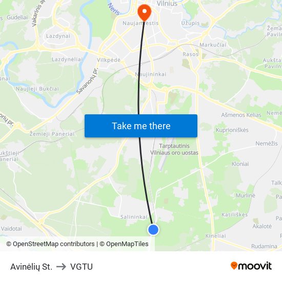 Avinėlių St. to VGTU map