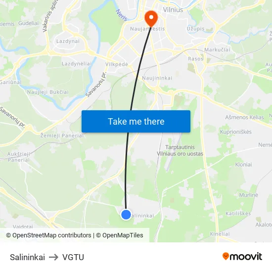 Salininkai to VGTU map