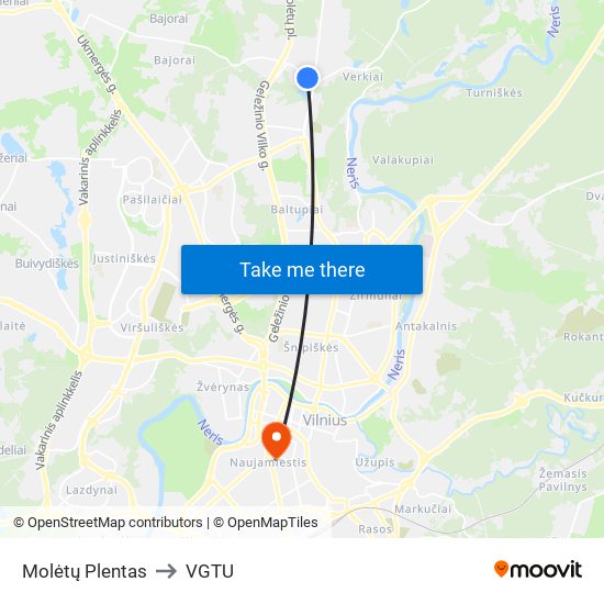 Molėtų Plentas to VGTU map