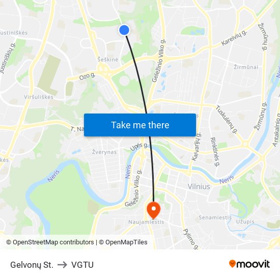 Gelvonų St. to VGTU map