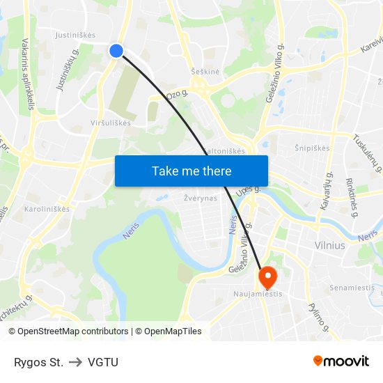 Rygos St. to VGTU map