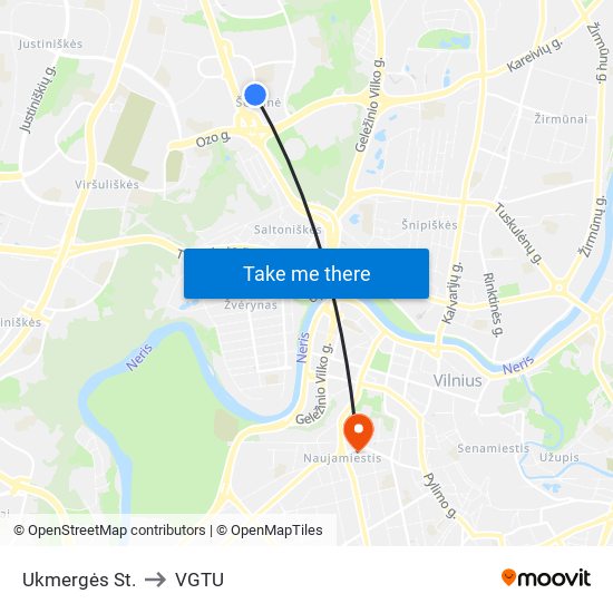 Ukmergės St. to VGTU map