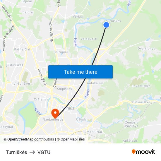 Turniškės to VGTU map