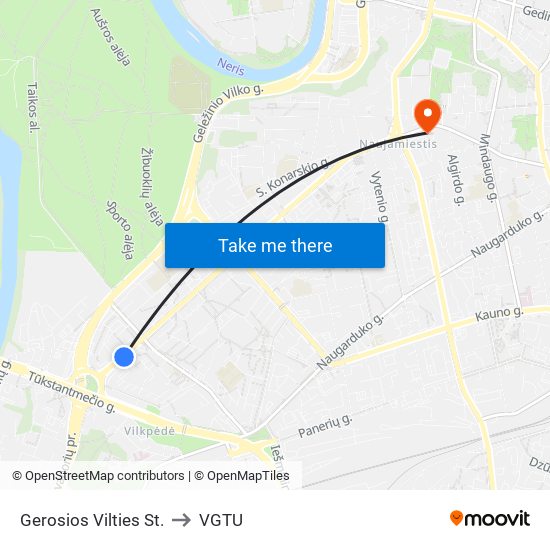 Gerosios Vilties St. to VGTU map