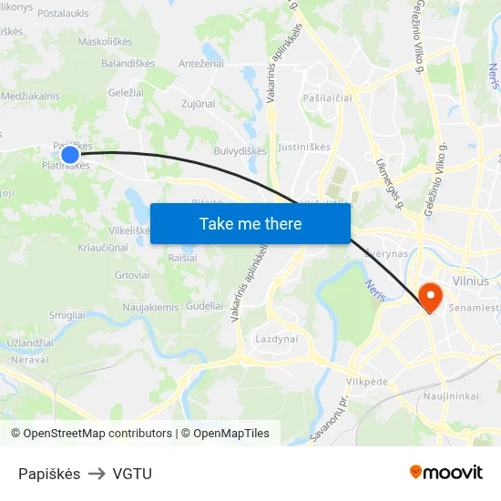 Papiškės to VGTU map