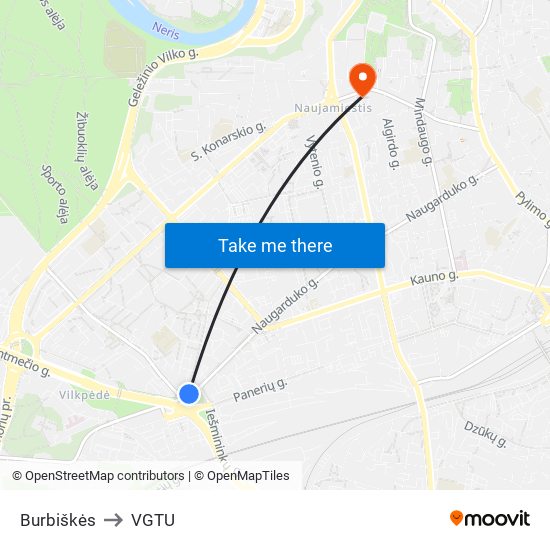 Burbiškės to VGTU map