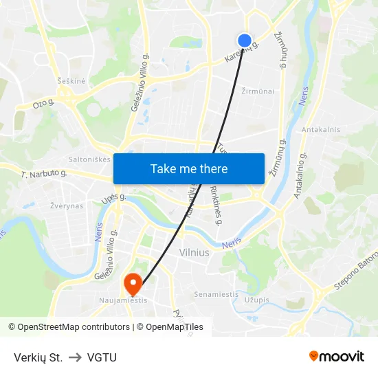 Verkių St. to VGTU map
