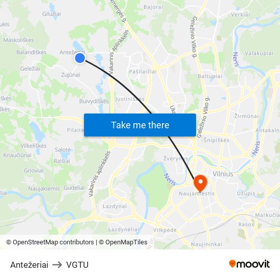 Antežeriai to VGTU map