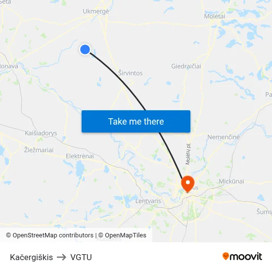Kačergiškis to VGTU map