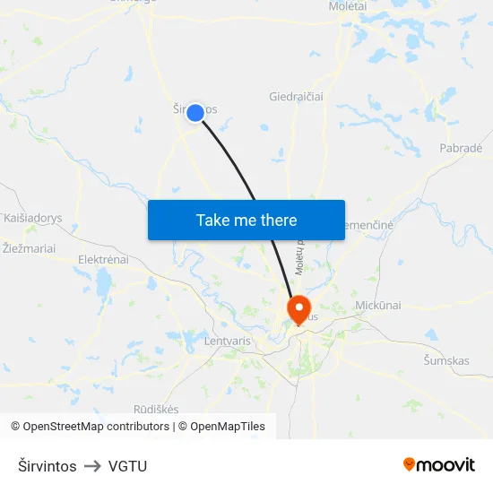 Širvintos to VGTU map
