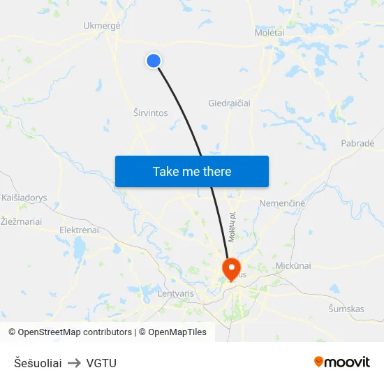Šešuoliai to VGTU map