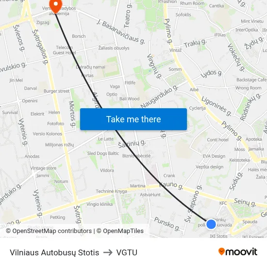 Vilniaus Autobusų Stotis to VGTU map