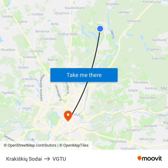 Krakiškių Sodai to VGTU map