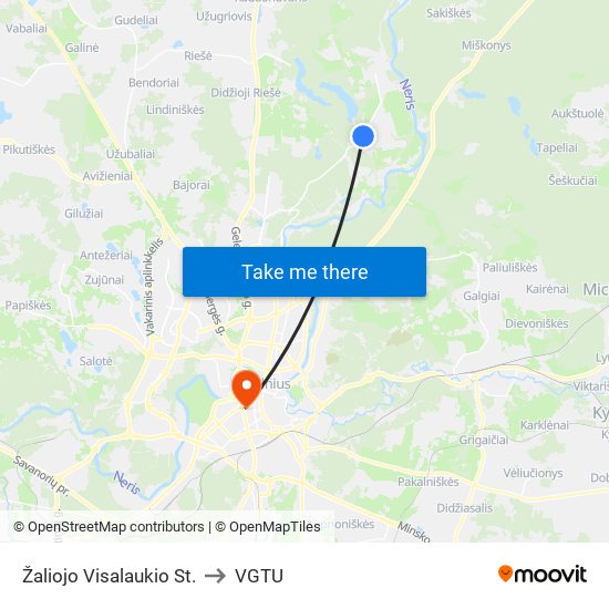 Žaliojo Visalaukio St. to VGTU map