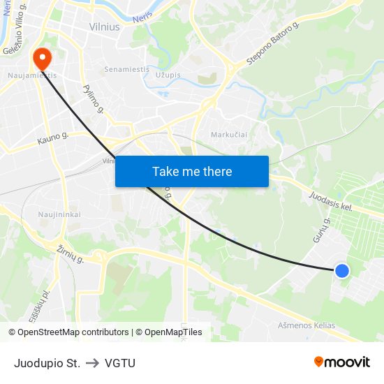 Juodupio St. to VGTU map