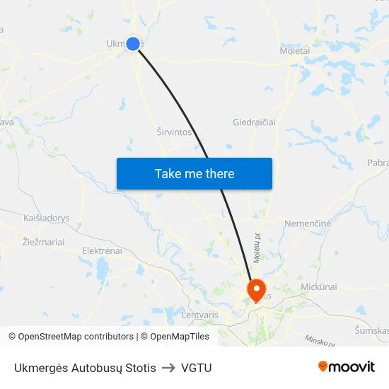 Ukmergės Autobusų Stotis to VGTU map