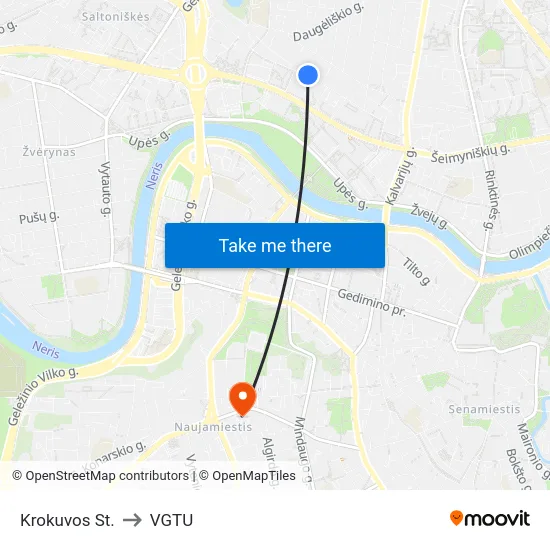 Krokuvos St. to VGTU map