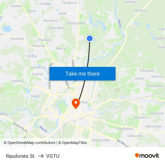 Raudonės St. to VGTU map