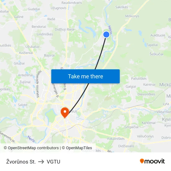 Žvorūnos St. to VGTU map