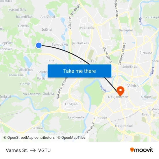 Varnės St. to VGTU map