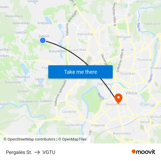 Pergalės St. to VGTU map