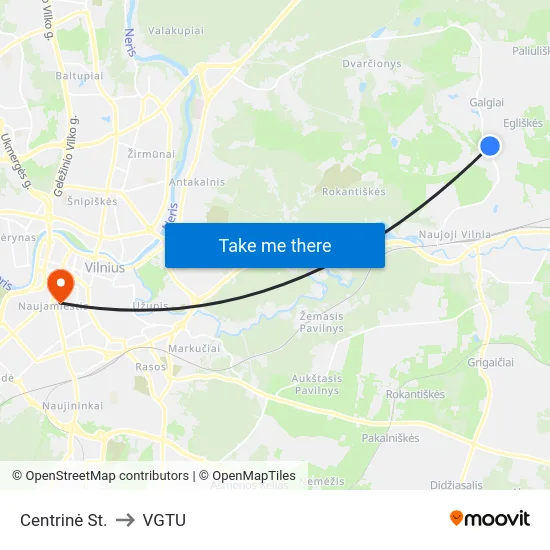 Centrinė St. to VGTU map