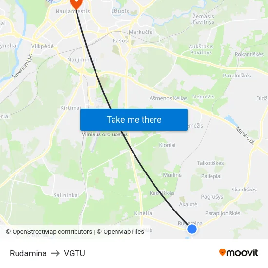 Rudamina to VGTU map