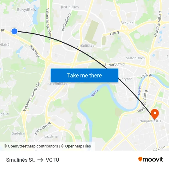 Smalinės St. to VGTU map
