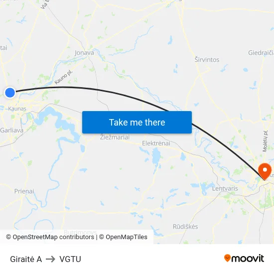 Giraitė A to VGTU map