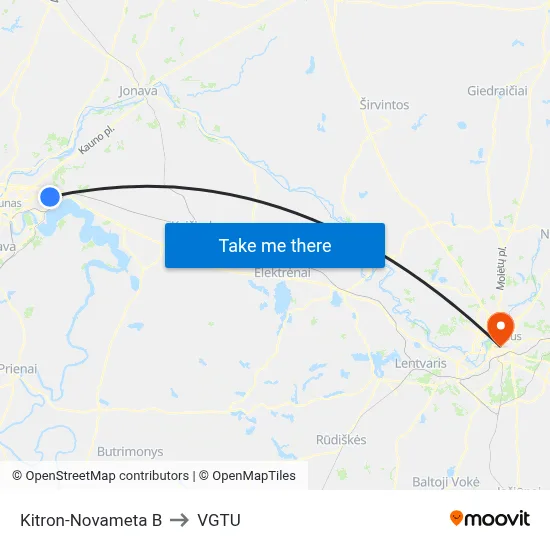 Kitron-Novameta B to VGTU map