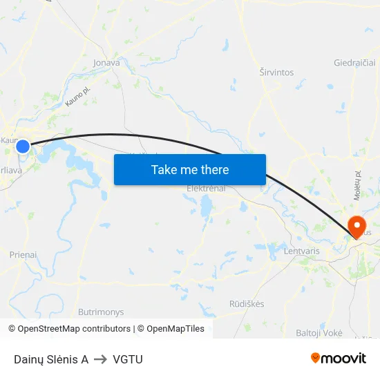 Dainų Slėnis A to VGTU map