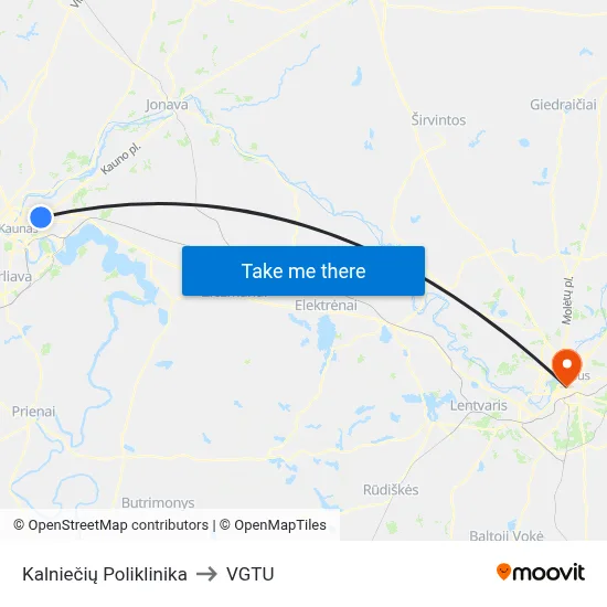 Kalniečių Poliklinika to VGTU map