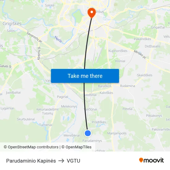 Parudaminio Kapinės to VGTU map