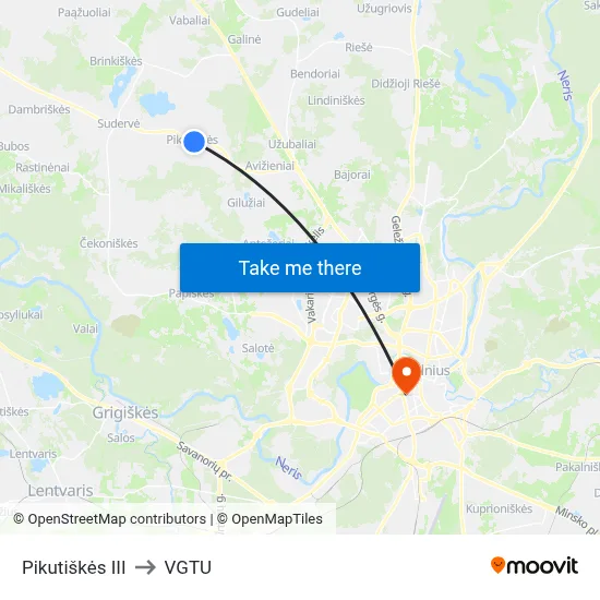Pikutiškės III to VGTU map