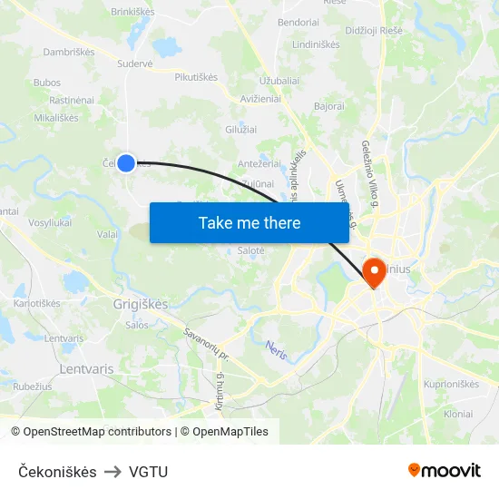 Čekoniškės to VGTU map