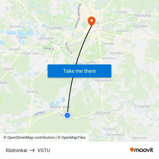 Rūdninkai to VGTU map