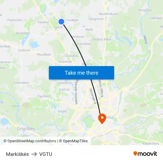 Markiškės to VGTU map