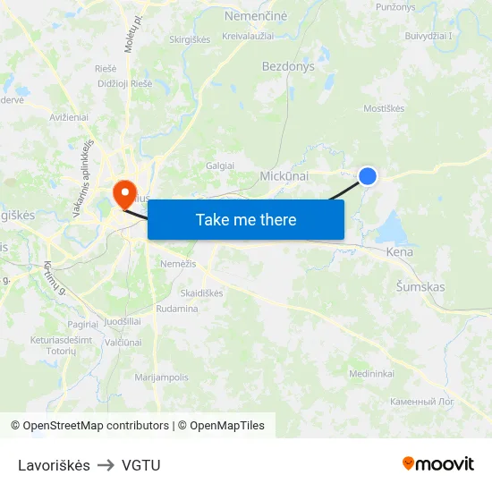 Lavoriškės to VGTU map