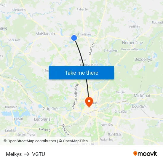 Melkys to VGTU map