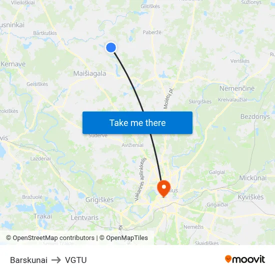 Barskunai to VGTU map