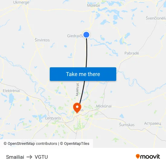 Smailiai to VGTU map