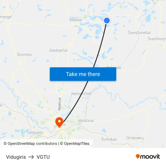 Vidugiris to VGTU map