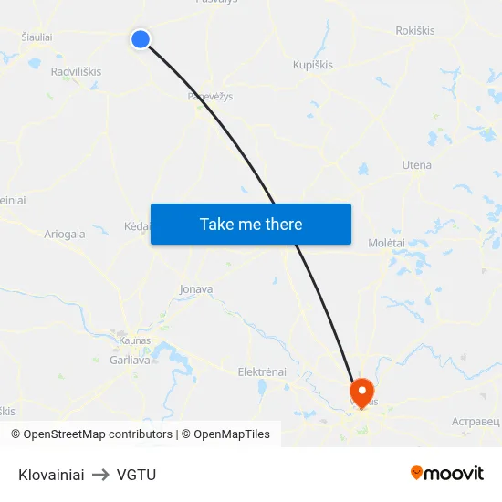 Klovainiai to VGTU map
